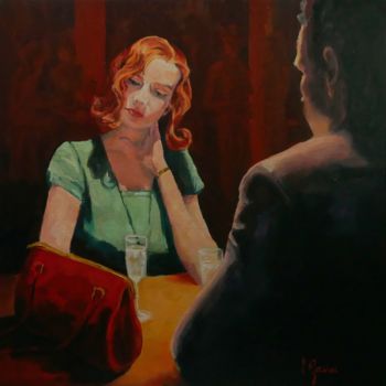 Painting titled "un verre" by Laurence Gasior, Original Artwork, Oil Mounted on Wood Stretcher frame