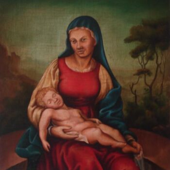 Pintura intitulada "madonna con bambino" por Gaspare Lombardo, Obras de arte originais