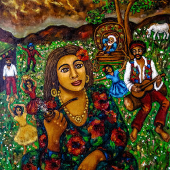 Peinture intitulée "Gypsy Camp" par Gasparian, Œuvre d'art originale, Huile