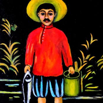Pittura intitolato "A fisher-boy (after…" da Gasparian, Opera d'arte originale, Olio
