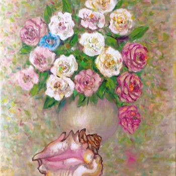 Painting titled "Flowers with Seashe…" by Gasparian, Original Artwork, Oil