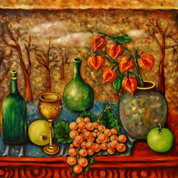 Картина под названием "Still life with gra…" - Gasparian, Подлинное произведение искусства, Масло