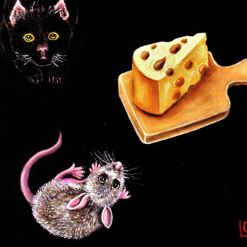 Schilderij getiteld "Cat, Cheese and Mou…" door Gasparian, Origineel Kunstwerk