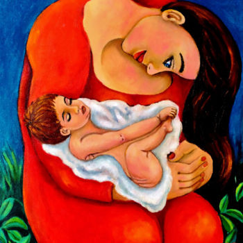 Painting titled "Mother and Child" by Gasparian, Original Artwork