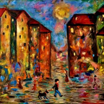 Pintura titulada "Evening on my street" por Gasparian, Obra de arte original