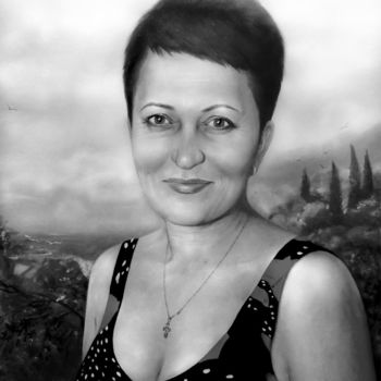 Картина под названием "Женский портрет с ф…" - Гаспар(Пишу На Заказ Портреты С Фото), Подлинное произведение искусства, Масло