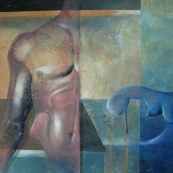 Painting titled "Desnudo rosa y azul" by Alejandro Maass, Original Artwork