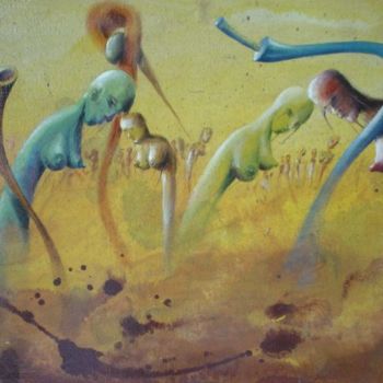 Painting titled "Seres amarillos" by Alejandro Maass, Original Artwork