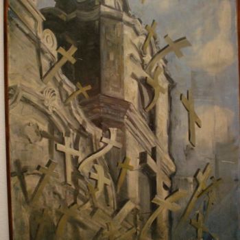 Painting titled "Iglesia con cruces…" by Alejandro Maass, Original Artwork