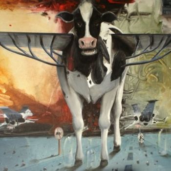 Painting titled "Vaca en pista" by Alejandro Maass, Original Artwork