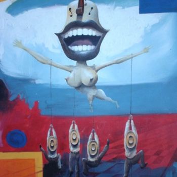 Painting titled "Mujer volando boca…" by Alejandro Maass, Original Artwork
