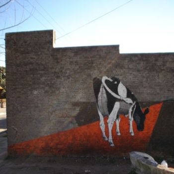 Painting titled "Mural de vaca en la…" by Alejandro Maass, Original Artwork