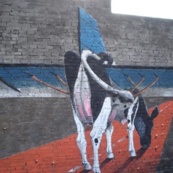 Pintura titulada "Mural de vaca en la…" por Alejandro Maass, Obra de arte original