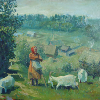 Painting titled "Пастушка. Shepherde…" by Vladimir Gats, Original Artwork, Oil