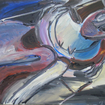 Painting titled "Insomnie 13" by Régine Gauthey, Original Artwork, Oil Mounted on Wood Stretcher frame