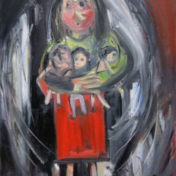 Painting titled "Mossoul" by Régine Gauthey, Original Artwork, Oil Mounted on Wood Stretcher frame