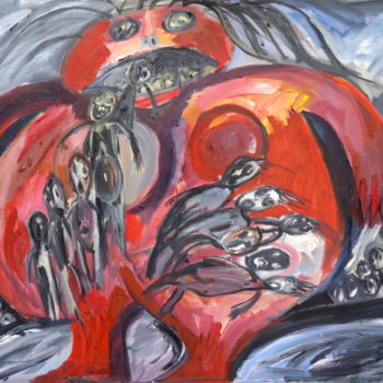 Peinture intitulée "Les réfugiés" par Régine Gauthey, Œuvre d'art originale, Huile Monté sur Châssis en bois