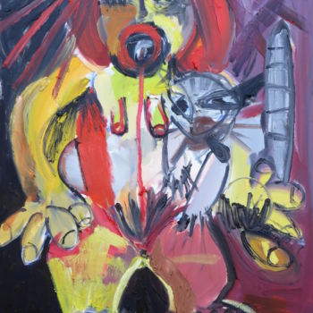 Peinture intitulée "Femme rousse et chat" par Régine Gauthey, Œuvre d'art originale, Huile Monté sur Châssis en bois