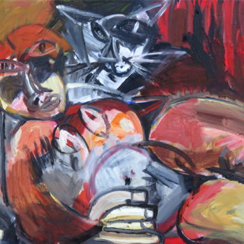 Peinture intitulée "Femme couchée et ch…" par Régine Gauthey, Œuvre d'art originale, Huile