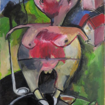 Peinture intitulée "Le golfeur" par Régine Gauthey, Œuvre d'art originale, Huile Monté sur Châssis en bois