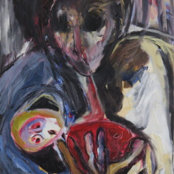 Peinture intitulée "Mère et enfant" par Régine Gauthey, Œuvre d'art originale, Huile Monté sur Châssis en bois