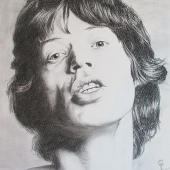 Drawing titled "Mick Jagger" by Gautier Laurent, Original Artwork, Charcoal