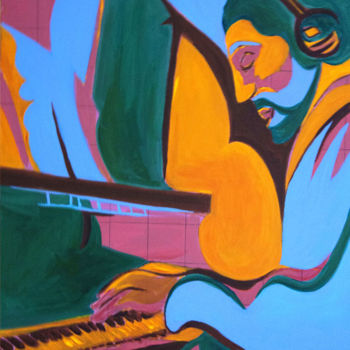 Painting titled "Le pianiste aux éco…" by Isabelle Gauvin, Original Artwork, Acrylic