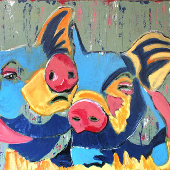 Painting titled "Les cochons" by Isabelle Gauvin, Original Artwork, Acrylic