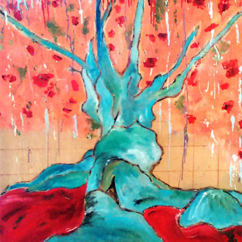 Painting titled "L'arbre bleu" by Isabelle Gauvin, Original Artwork, Acrylic