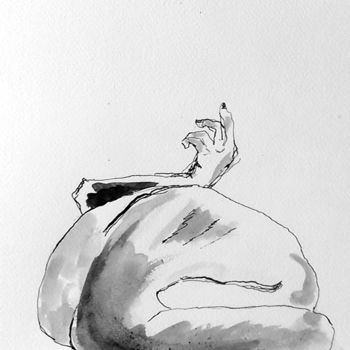 Dessin intitulée "Femme en boule main…" par Isabelle Gauvin, Œuvre d'art originale, Encre