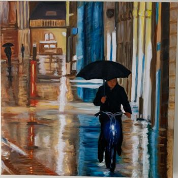 Painting titled "Sous la pluie ..." by Olga Gay, Original Artwork, Oil