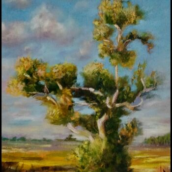 Painting titled "Tree in the meadow" by Gayathri Seshadri, Original Artwork, Oil