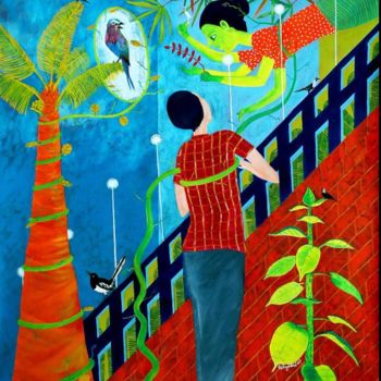 Peinture intitulée "the farmer couple i…" par Gayatri Artist, Œuvre d'art originale