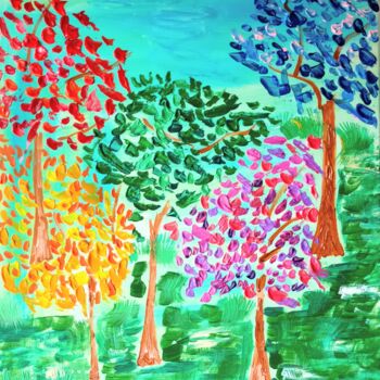 Ζωγραφική με τίτλο "Colorful forest/ Fo…" από Gazkob, Αυθεντικά έργα τέχνης, Ακρυλικό