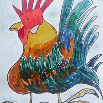 Pintura intitulada "The rooster/ Le coq" por Gazkob, Obras de arte originais, Acrílico