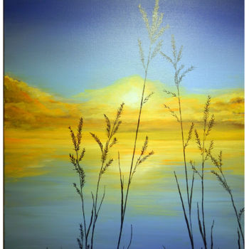 Painting titled "Le Lac" by Georges Sittler, Original Artwork, Acrylic Mounted on Wood Stretcher frame