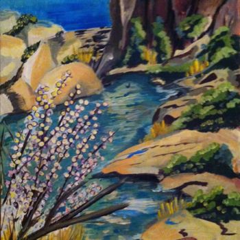 Painting titled "repos sur les berge…" by Galy, Original Artwork, Acrylic