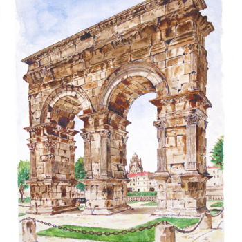 Painting titled "Arc de Germanicus à…" by Gerard Belaud, Original Artwork, Watercolor