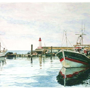 Pintura intitulada "Port de la Cotinièr…" por Gerard Belaud, Obras de arte originais, Aquarela