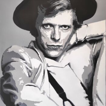Painting titled "Bowie 3" by G. Carta, Original Artwork, Stencil Mounted on Wood Stretcher frame