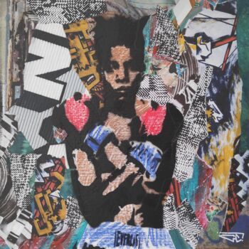 Peinture intitulée "Basquiat 2" par G. Carta, Œuvre d'art originale, Collages Monté sur Panneau de bois