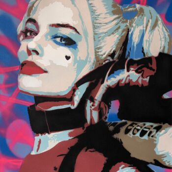 제목이 "Harley Quinn 2"인 미술작품 G. Carta로, 원작, 스텐실 나무 들것 프레임에 장착됨