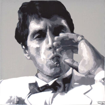 Painting titled "Al Pacino - Scarfac…" by G. Carta, Original Artwork, Acrylic Mounted on Wood Stretcher frame
