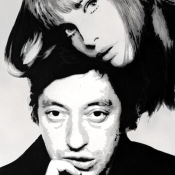 Malerei mit dem Titel "Serge Gainsbourg et…" von G. Carta, Original-Kunstwerk, Acryl Auf Keilrahmen aus Holz montiert