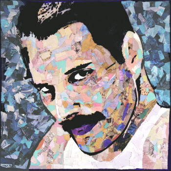 Schilderij getiteld "Freddie Mercury Que…" door G. Carta, Origineel Kunstwerk, Acryl Gemonteerd op Frame voor houten brancard