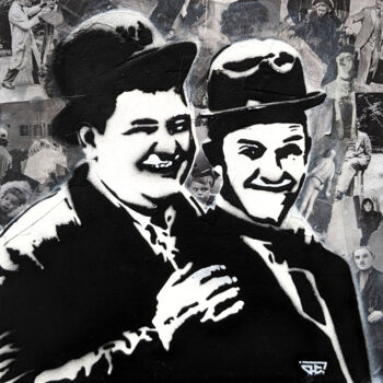 Schilderij getiteld "Laurel et Hardy" door G. Carta, Origineel Kunstwerk, Stencil Gemonteerd op Karton