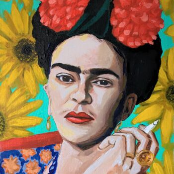 Painting titled "Frida Kahlo artiste…" by G. Carta, Original Artwork, Acrylic Mounted on Wood Stretcher frame