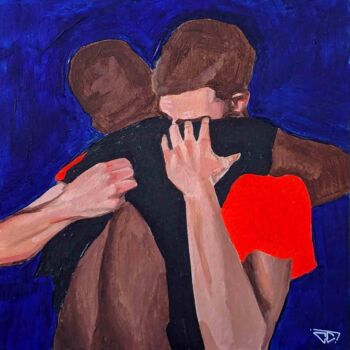 Painting titled "Retrouvailles dans…" by G. Carta, Original Artwork, Acrylic Mounted on Cardboard