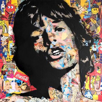 제목이 "Mick Jagger Pop art"인 미술작품 G. Carta로, 원작, 스텐실 나무 들것 프레임에 장착됨