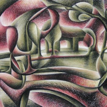 Рисунок под названием "Hand shape like lan…" - Gerrit Cnossen, Подлинное произведение искусства, Пастель Установлен на картон